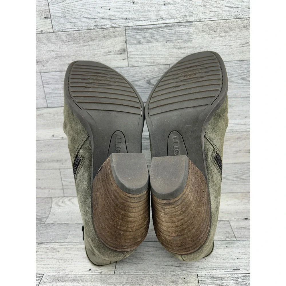 Born‎ Tarkiln Olive Green Suede Slouch Ankle Boots Men Size 9M Wood Block Heel